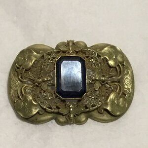 Antique & large Art Nouveau sash brooch w/ Napolean bee design and blue stone